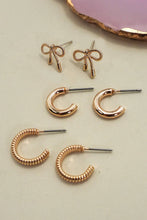 Load image into Gallery viewer, MINI BOW HUGGIE HOOP TRIO EARRINGS