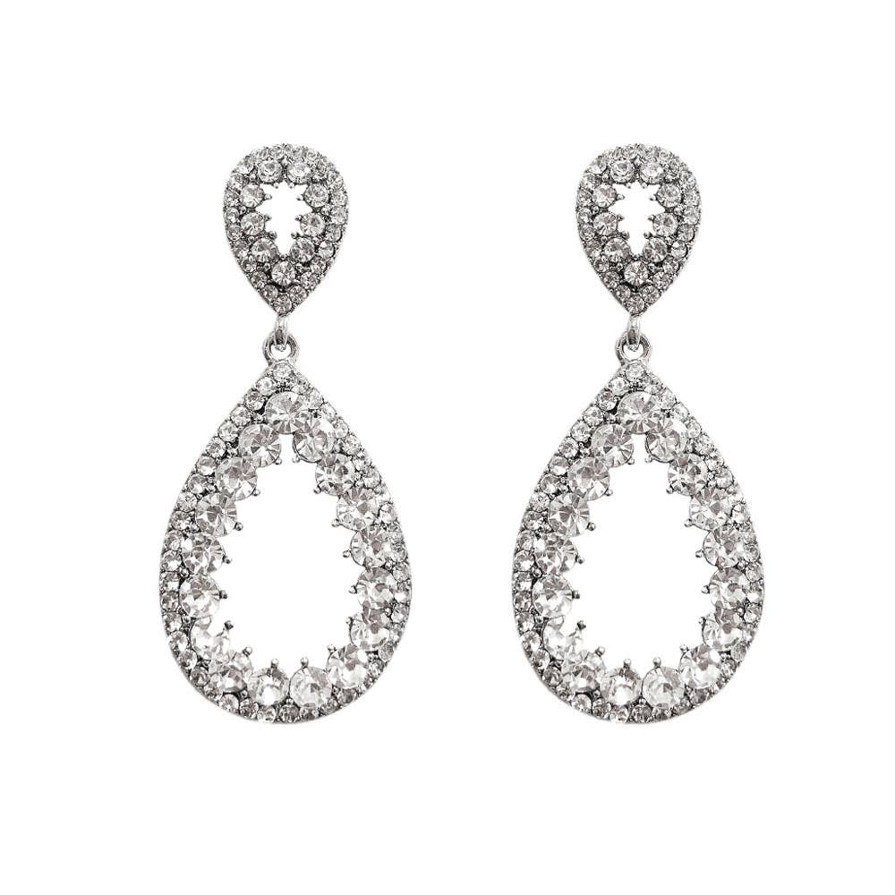 Silver 2-Tier Rhinestone Pear Teardrop