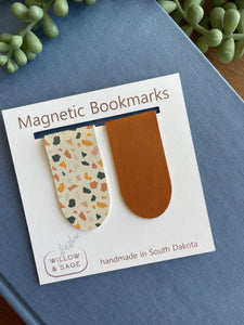 Magnetic Bookmark Pair | Terrazzo Bookmarks | Faux Leather