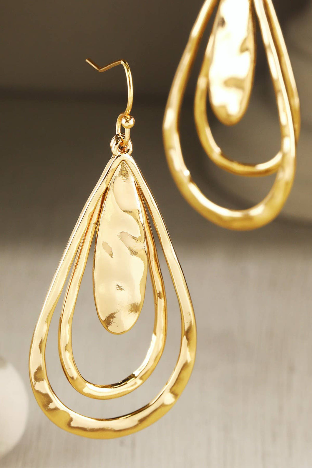 Triple Layer Tear Drop Earrings : GOLD