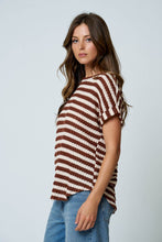 Load image into Gallery viewer, Brown Stripe Textured Round Neck Top