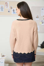 Load image into Gallery viewer, Khaki Contrast Scallop Trim Sweater