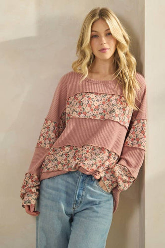 Mauve Floral Floral Contrast Top