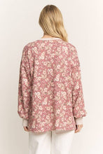 Load image into Gallery viewer, Marsala Puff Sleeve Floral Ribbed Top