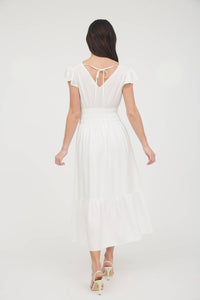Black Ruffle Shirred Waist Midi Dress