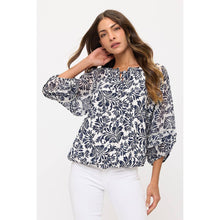 Load image into Gallery viewer, Navy Floral Top w/Bubble Hem