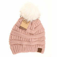 Load image into Gallery viewer, Classic Matching Fur Pom CC Beanie in Rose/Ivory