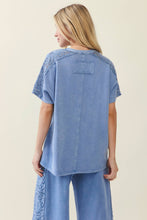 Load image into Gallery viewer, Denim Blue Mineral Washed Boho Trim Top