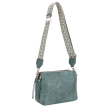 Load image into Gallery viewer, Mila 3 Compartment Crossbody Bag With Guitar Strap: Blueish Green
