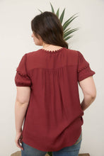 Load image into Gallery viewer, Brick Scallop Trim Tie Puff Sleeve Top