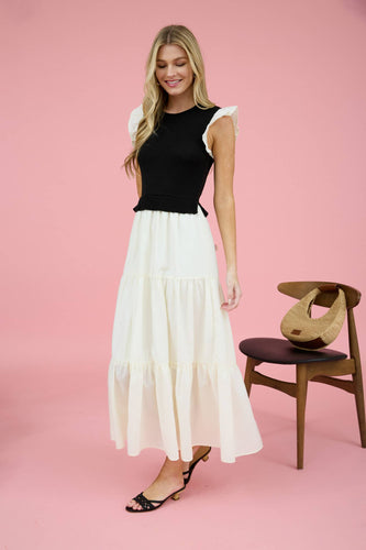 Black Mixed Media Sweater Vest Midi Dress