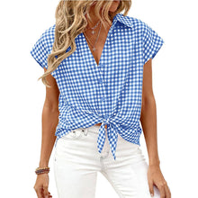 Load image into Gallery viewer, Light Blue Gingham Button Down Summer Top