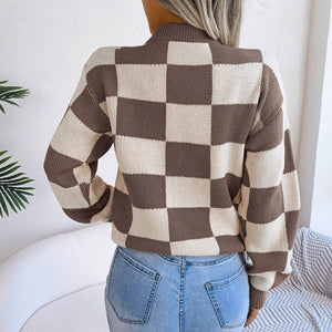 Coffee Plaid Pullover Sweater