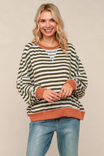 Load image into Gallery viewer, Olive &amp; Rust Crew Neck Loose Fit Stripe Pullover