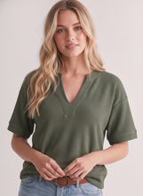 Load image into Gallery viewer, Olive V-Cut Cloud Knit Top