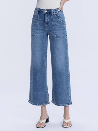 Vervet High Rise Elastic Waistband Wide Leg Jeans