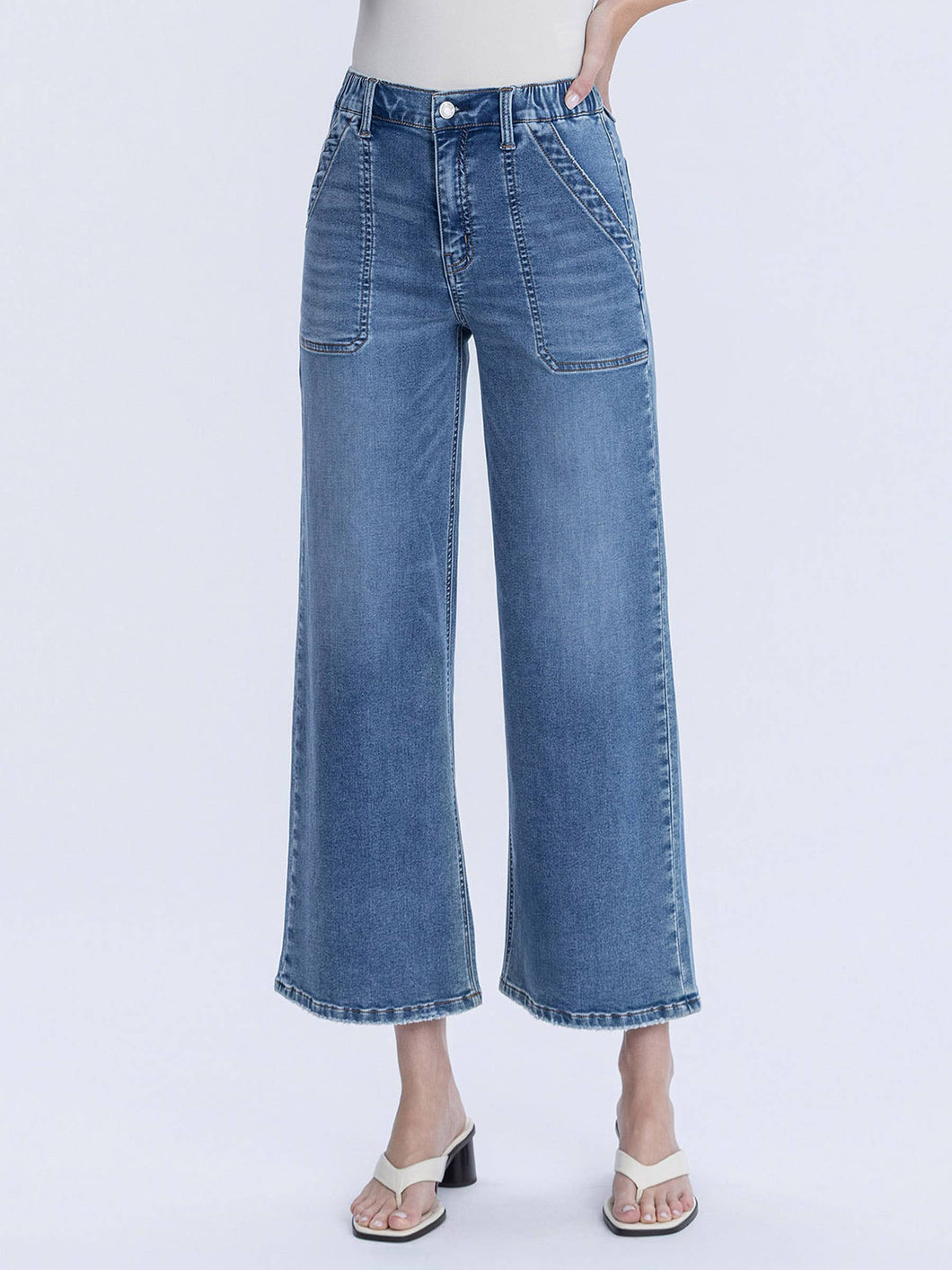 Vervet High Rise Elastic Waistband Wide Leg Jeans