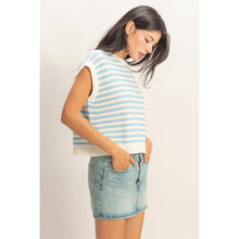 Load image into Gallery viewer, Blue Striped Sleeveless Crew Neck Top