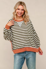 Load image into Gallery viewer, Olive &amp; Rust Crew Neck Loose Fit Stripe Pullover