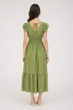 Load image into Gallery viewer, Black Ruffle Shirred Waist Midi Dress