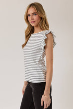 Load image into Gallery viewer, Black Stripe Ruffle Cap Sleeve Tank