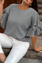 Load image into Gallery viewer, Black Gingham Bow Ruffle Sleeve Top