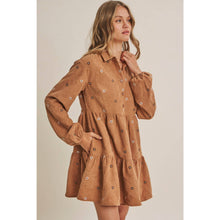 Load image into Gallery viewer, OLIVE MEADOW MARKET ARTISAN DAISY EMBROIDERED CORDUROY MINI DRESS