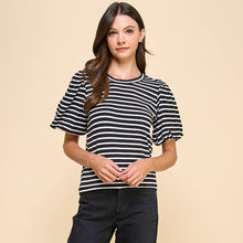 Load image into Gallery viewer, Black Striped Puffed Sleeve Top