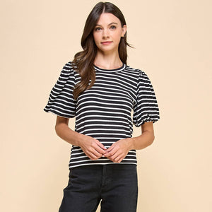 Black Striped Puffed Sleeve Top