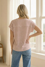 Load image into Gallery viewer, Red Drop Shoulder Short Sleeve Stripe Top