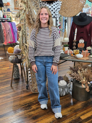 Brown/Taupe Stripe Color Block Top