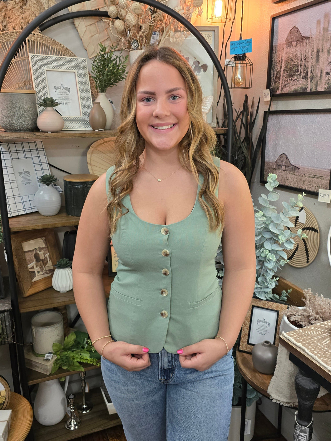 Mint Linen Vest
