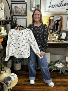 Bow Pattern Long Sleeve Top