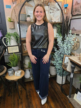 Load image into Gallery viewer, Black Faux Leather Crew Neck Tank