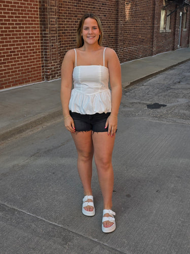 White Bubble Hem Tank