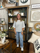 Load image into Gallery viewer, White &amp; Black Polka Dot Sweater Top