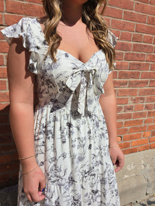 Black Floral Sweetheart Midi Dress
