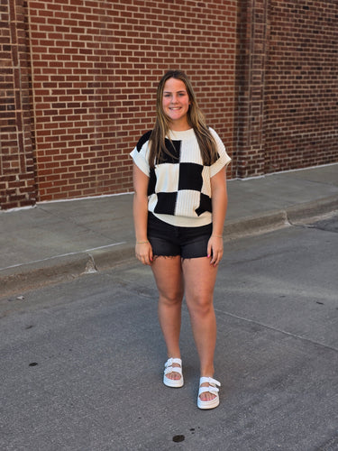 Black & Ivory Check Plaid Sweater Vest