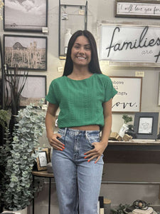 Green Eyelet Boho Top