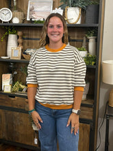 Load image into Gallery viewer, Taupe &amp; Orange Colorblock Drop Sleeve Top