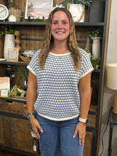 Load image into Gallery viewer, Blue Geometric Stripe Short Sleeve Sweater Top