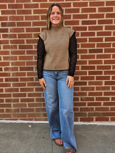 Mocha Mock Neck Side Tie Sweater