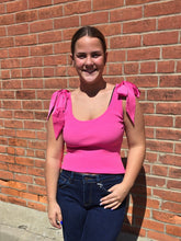 Load image into Gallery viewer, Pink Shoulder Satin Tie Tank