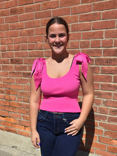 Pink Shoulder Satin Tie Tank