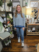 Load image into Gallery viewer, Blue Stripe Exposed Seam Top