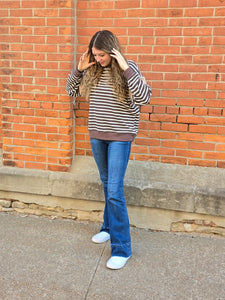 Brown/Taupe Stripe Color Block Top