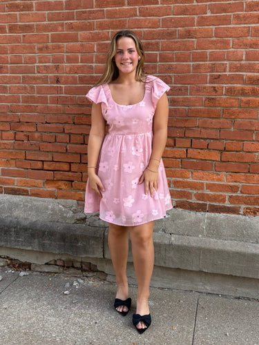 Pink Flower Embroidered Sheer Organza Dress