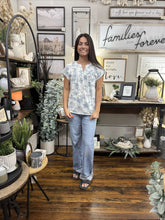 Load image into Gallery viewer, Blue Toile Print Yoke Detail Top