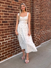 Load image into Gallery viewer, Cream Floral Clip Dot Corset Midi Dress