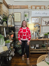 Load image into Gallery viewer, Red Heart Checkered Pattern Crew Sweater